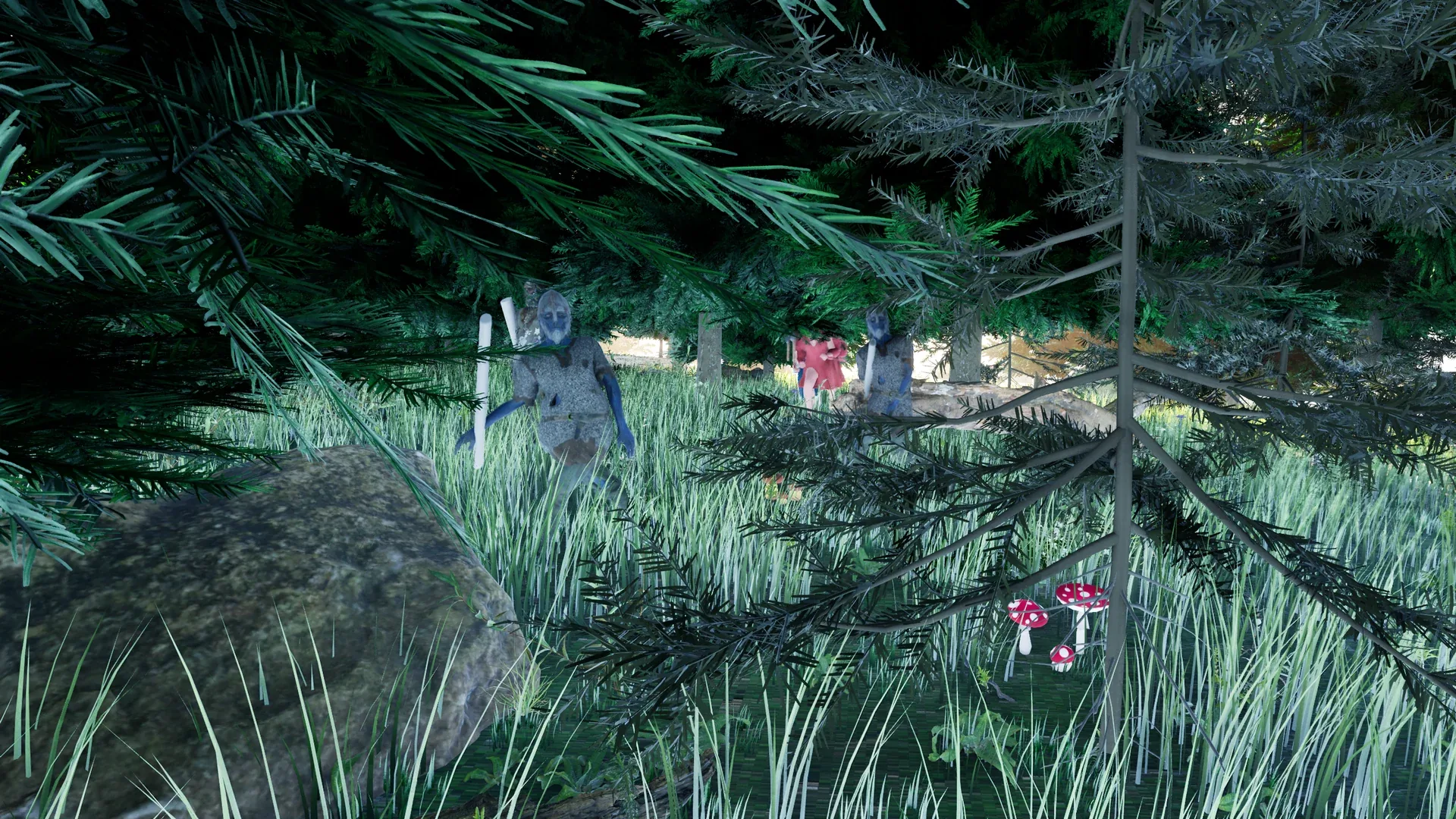 Draugr walking through a spruce forest